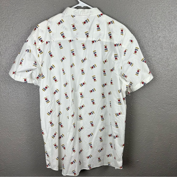 Miller Lite All Over Logo Print Shirt Men’s XXL White Button Up Short Sleeve - Picture 6 of 9